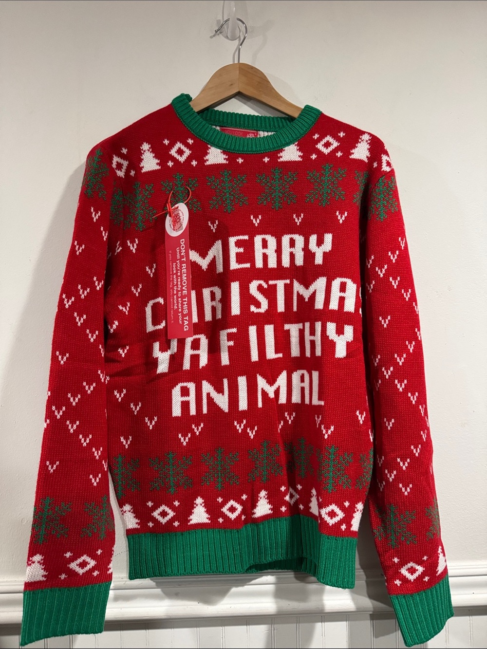 Merry Christmas Ya Filthy Animal Holiday Sweater - Red & Green